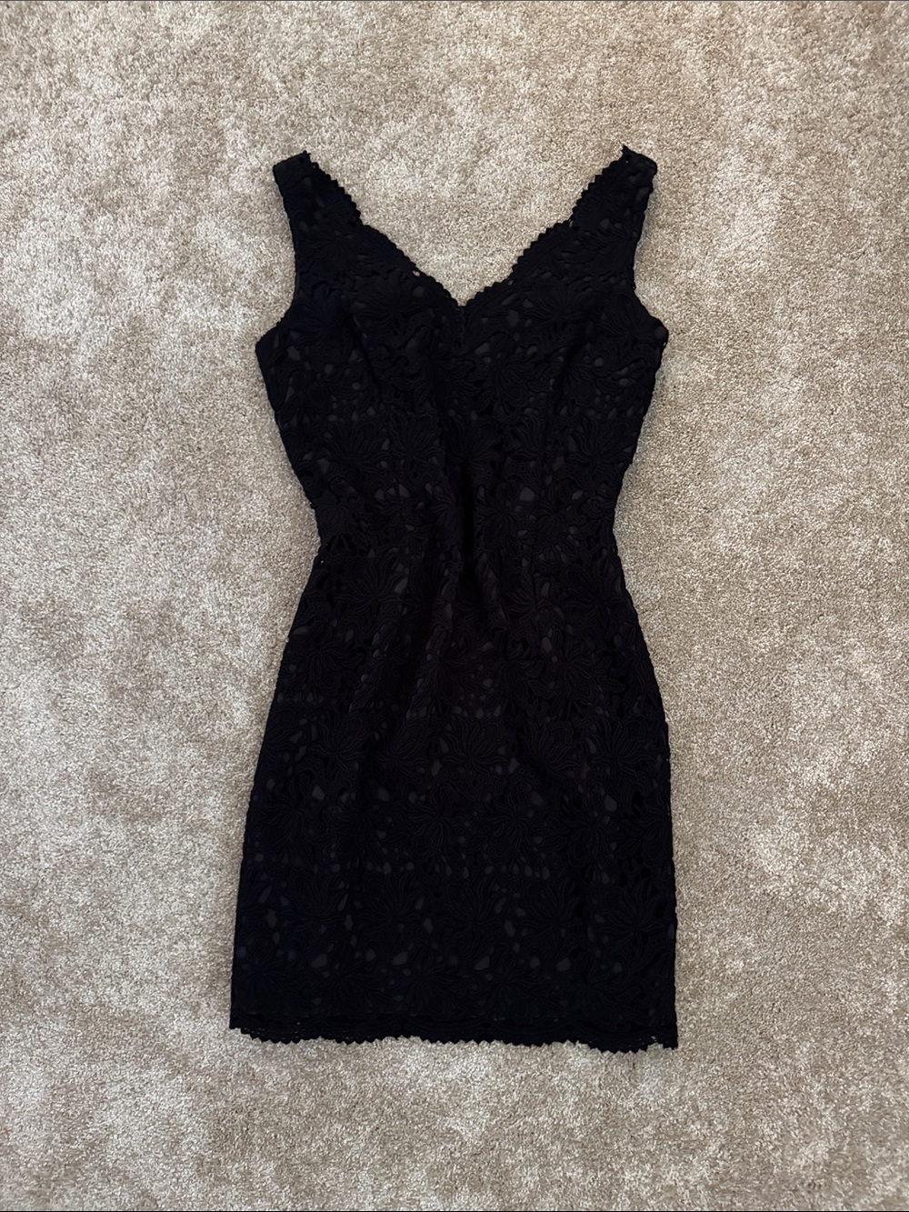 Ann Taylor Black Floral Lace V-Neck Mini Dress